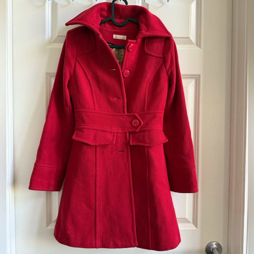 Pull and Bear - Women's Vibrant Red winter Trench Coat
